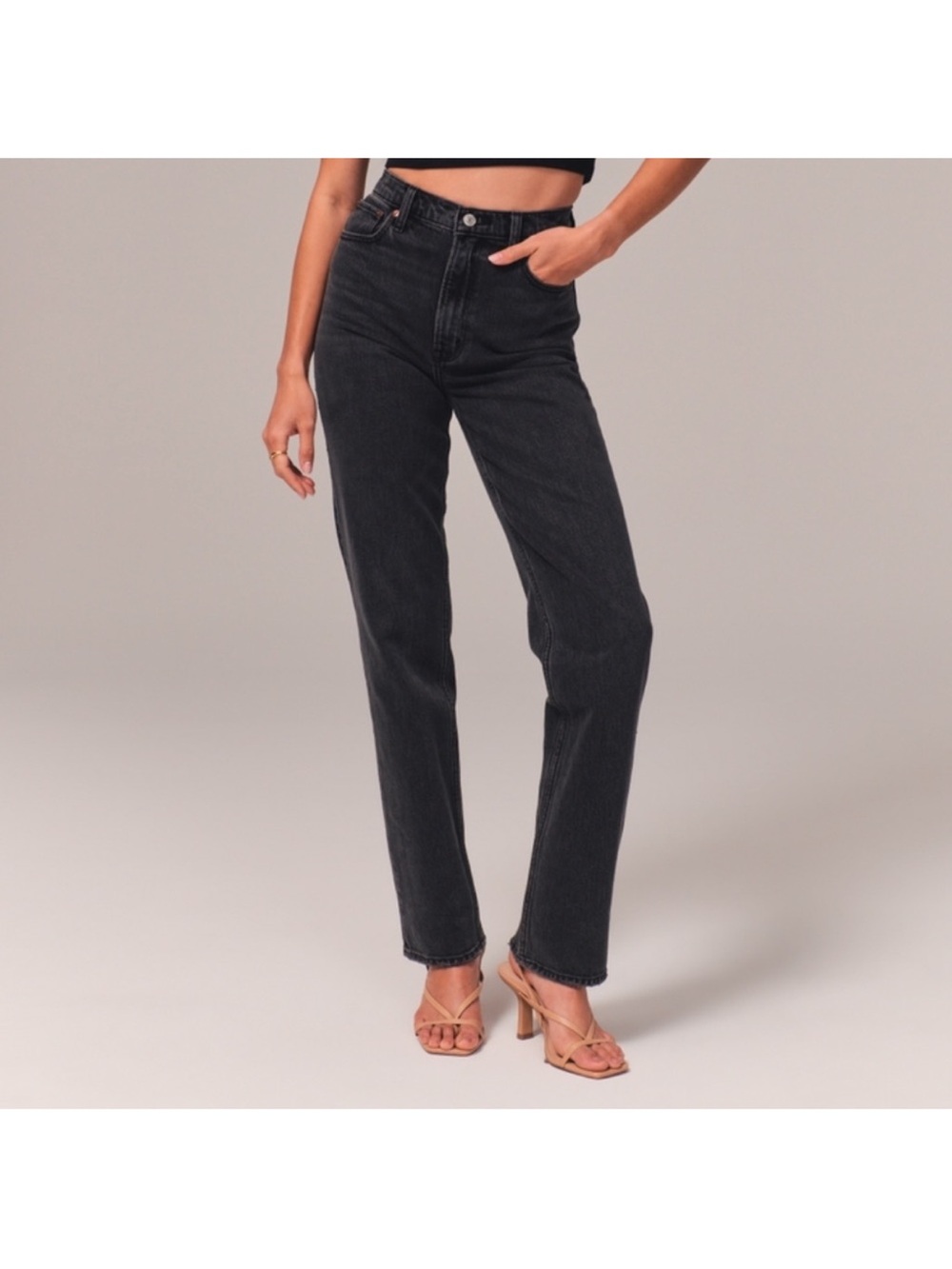 Abercrombie 90s Slim Straight Ultra High-Rise Straight Leg Jeans in Washed Black